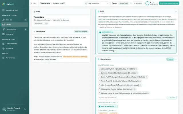 Capture réelle : l'assistant IA de Cvtech